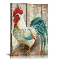 ARISTURING Rustic Farm Animal Canvas Wall Art Retro Chicken Rooster Picture Painting for Country Farmhouse Hens Home Decor Stretched and Framed Ready to Hang