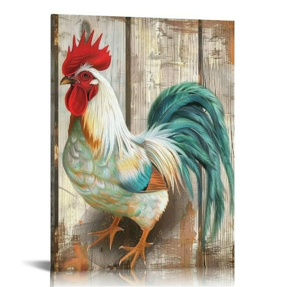 ARISTURING Rustic Farm Animal Canvas Wall Art Retro Chicken Rooster Picture Painting for Country Farmhouse Hens Home Decor Stretched and Framed Ready to Hang