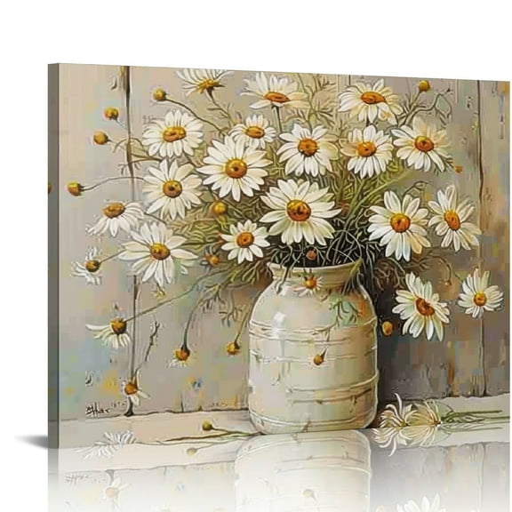 ARISTURING Rustic Farmhouse Daisy Canvas Wall Art Vintage Country Floral Wall Decor Picture Modern Flower Poster Print for Living Room Bedroom Bathroom Decoration 16x12in