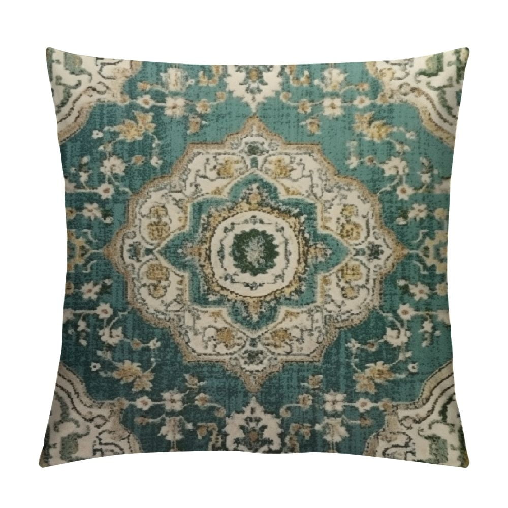 HENGT Sage Green Blue Boho Throw Pillow Covers Vintage Carpet Bohemian Floral Pattern Decorative
