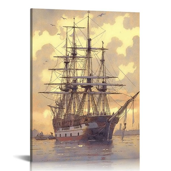 ARISTURING Sailing Ship Poster Print Art Picture Vintage Style Nautical Old Sailboat Home Wall Canvas Decor 12x16 in