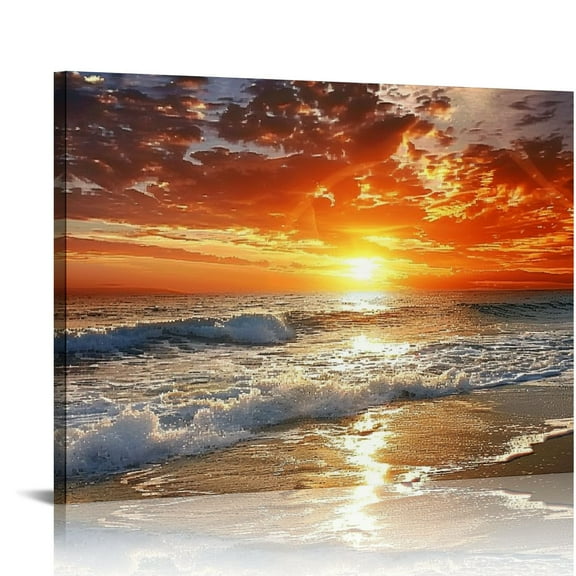 ARISTURING  The Sea Canvas Prints Wall Art Sunset Ocean Beach Pictures Photo Paintings for Living Room Bedroom Home Decorations Modern Stretched and Framed Seascape Waves 20x16in