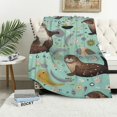 thumbnail image 1 of ARISTURING  Sea Otters Throw Blanket,Green Small Flannel Lap Blanket Gifts for Kids,Cozy Noon Break Blanket,No Shedding Sofa Blanket for Office Couch Car, 1 of 6