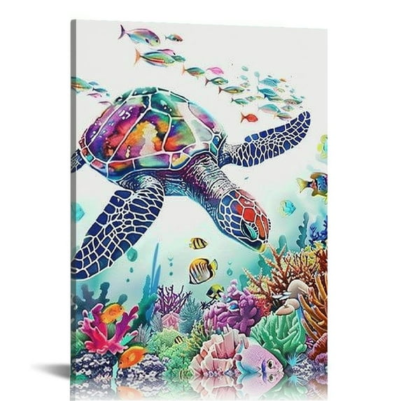 Jiayy Sea turtles Bathroom Wall Art Colorful Turtles Pictures Wall Decor Ocean Turtles Canvas Painting Prints Artworks Nautical Bathroom Signs Framed Home Decoration for Bath Bedroom Living Room