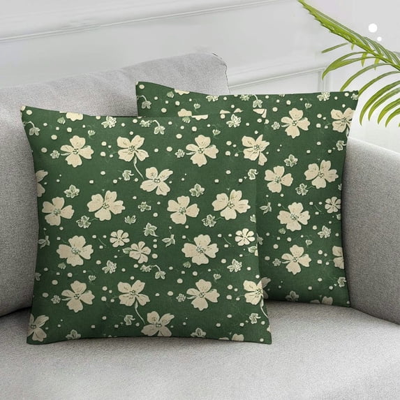 ARISTURING Shamrock Decorative Throw Pillow Case Set of 2, Clovers and Hearts Pattern St Paddy's Day Motifs on Green Backdrop, Couch Bedroom Living Room Cushion Cover, Green Cream
