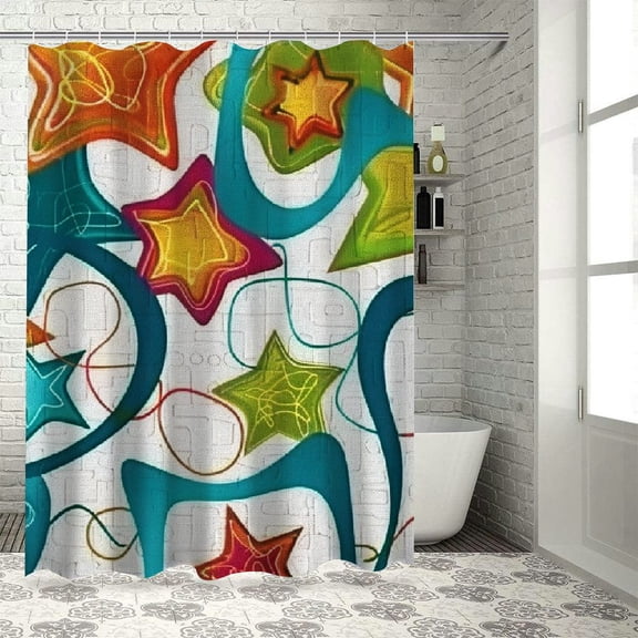 ARISTURING Shapes Stars Colorful Pattern Shower Curtain Set with Hooks 36x72