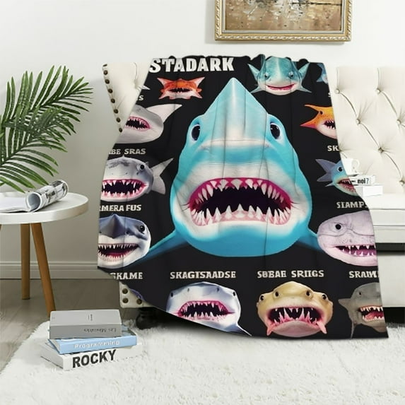 ARISTURING Shark Faces Blanket Gifts for Shark Lovers Soft Warm Lightweight Flannel Blankets for Boys Girls Mens Womens,Sofa Bed Office Camping Nap Time Shark Blankets
