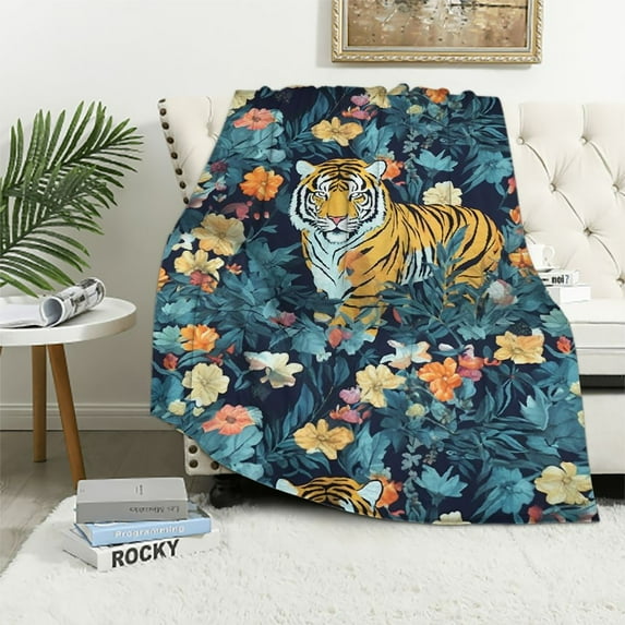 HENGT Sherpa Throw Blanket Women Men Hooded Wearable Plush 3D Printed Tiger Blanket 60 X 75 Inches Warm for Home Couch Fall Lightweight Brown