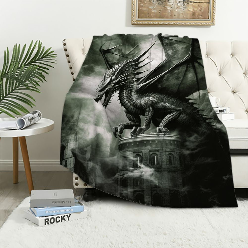 ARISTURING Silver Dragon Mink Plush Blanket Queen Size Signature