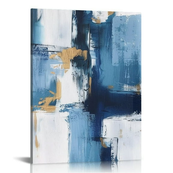 ARISTURING Silver Framed Abstract Canvas Wall Art Prints 3D Textured Navy Blue and White Abstract with Gold Foil Modern Home Decor for Living Room Bedroom Bathroom