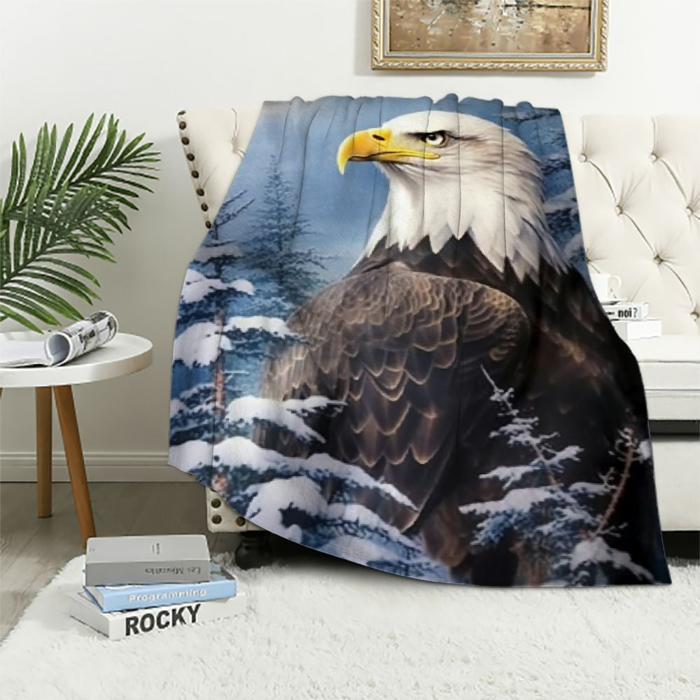 ARISTURING Snow Pine Tree Iceberg Sherpa Throw Blanket Eagle Tree Throw Blankets for Couch, Sofa