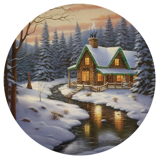 ARISTURING Snowy Landscape Flannel Floor Mat Round Living Room