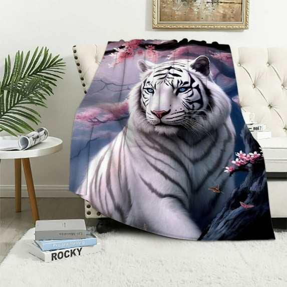 ARISTURING Soft Cozy Throw Blanket for Couch, Bengal Tiger White Tiger