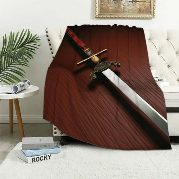 ARISTURING Soft Flannel Blanket - Cozy and Allergy-Friendly Camping, and Travel for Loved Ones Japanese Samurai Sword