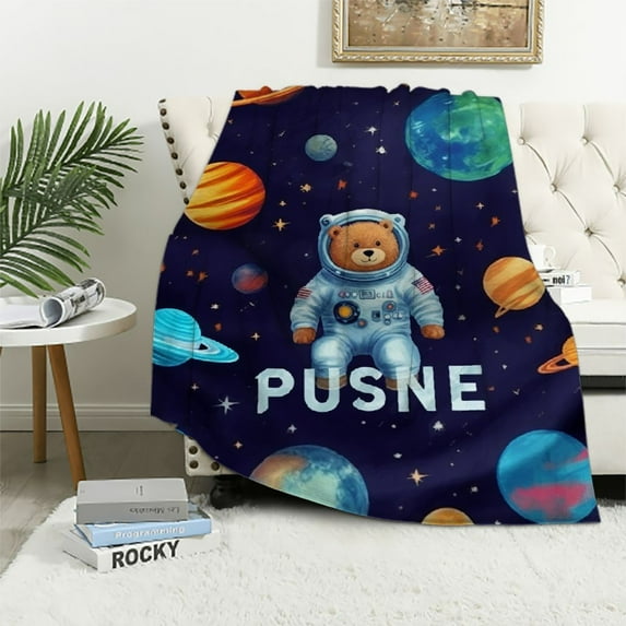HENGT Soft Space Kids Throw Blanket for Toddler Boys,Galaxy Astronaut Planet Pattern Blanket for Boys Girls, Plush Space Birthday Gifts Blanket for Couch Sofa Bed Nap