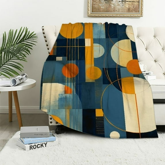 ARISTURING Soft Warm Throw Blankets Navy Blue Burnt Orange Abstract Aesthetic Geometric Ultra Soft Bedspread Blankets Mid Century Modern Boho Abstract Aesthetic Blanket for Couch Bed Sofa