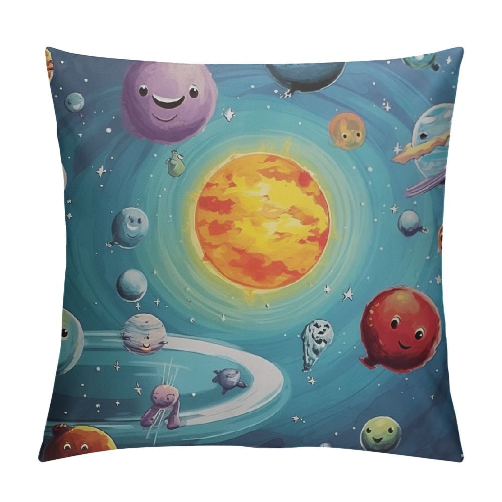 ARISTURING Space Throw Pillow Cushion Cover, Cartoon Sun Planets of ...