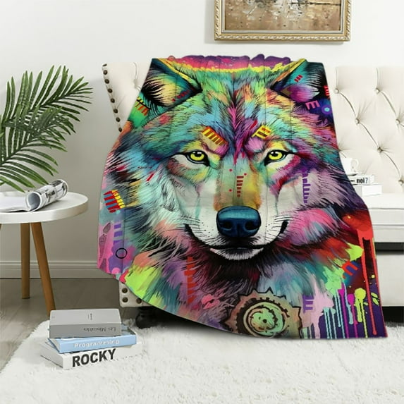 ARISTURING Spirit Wolf Blanket for Bed, Dean Russo Wolf Throw Blanket for Women, Men and Kids - Super Soft Plush Colorful Wolf Blanket Throw Plush Blanket for Wolf Lovers