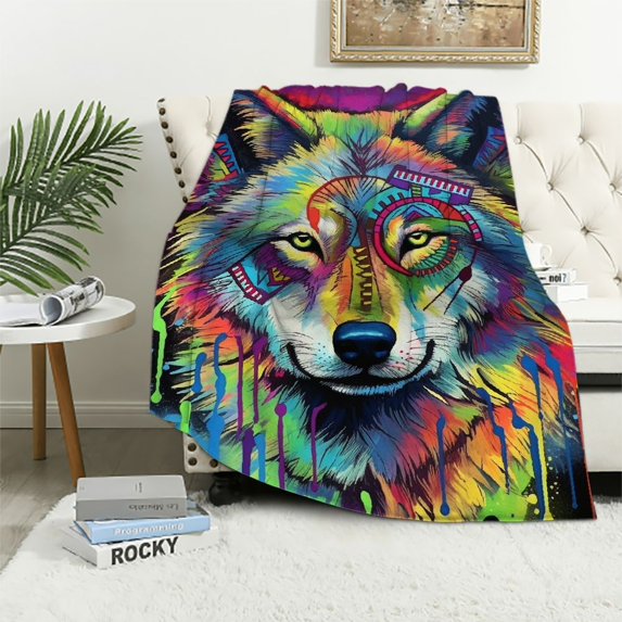 ARISTURING Spirit Wolf Blanket for Bed, Dean Russo Wolf Throw Blanket for Women, Men and Kids - Super Soft Plush Colorful Wolf Blanket Throw Plush Blanket for Wolf Lovers