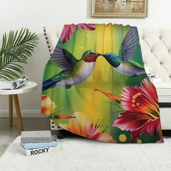 ARISTURING Spring Hummingbirds Ultra-Soft Throw Blankets, Coloful Floral Birds Blanket for Bed Couch Sofa, All Seasons Home Camper Travel