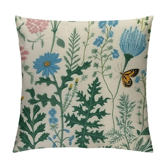 ARISTURING  Spring Pillow Covers Blue Teal Wild Flower Plant Throw Pillows Case,Seasonal Floral Outdoor Decorative Square Farmhouse Decor Cushion Covers for Home Sofa Bed Couch