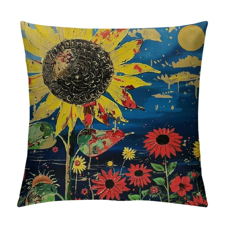 ARISTURING Spring Throw Pillow Covers Square Sunflower Oil Painting Aesthetic Artistic Moon Floral Cottage Yellow Blue Comfortable Decorative Couch Bedroom Apartment Cushion Covers Walmart