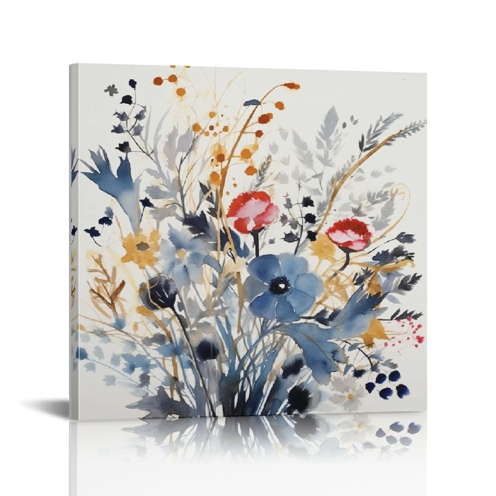 Square Canvas Wall Art 32x32 - Coastal Abstract Indigo & Ochre Print, Gallery Wrapped, Handmade In USA 3 thumbnail image