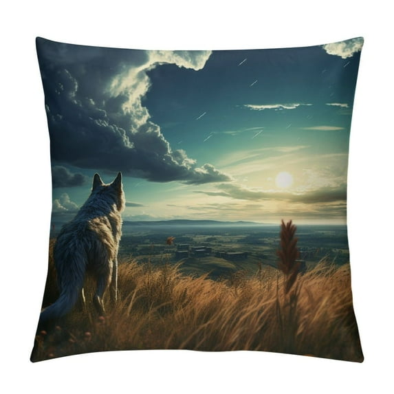 ARISTURING Square Throw Pillow Covers Midnight Wolf Howl with Moon Purple Design Pillow Cases Decorative for Home Bedroom Sofa Pillowcases Standard