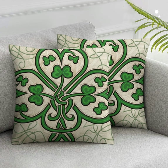 Jiayy St Patricks Day Clover Throw Pillow Cover, Shamrock Cushion Case Decoration for Sofa Couch Set of 2