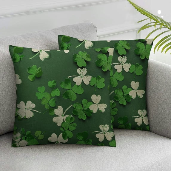 ARISTURING St Patricks Day Pillow Covers Green White Clover Decor Throw Pillows Case for Couch Shamrocks Spring Indoor Outdoor Decorative Cushion Cases for Sofa Bed Decorations Set of 2