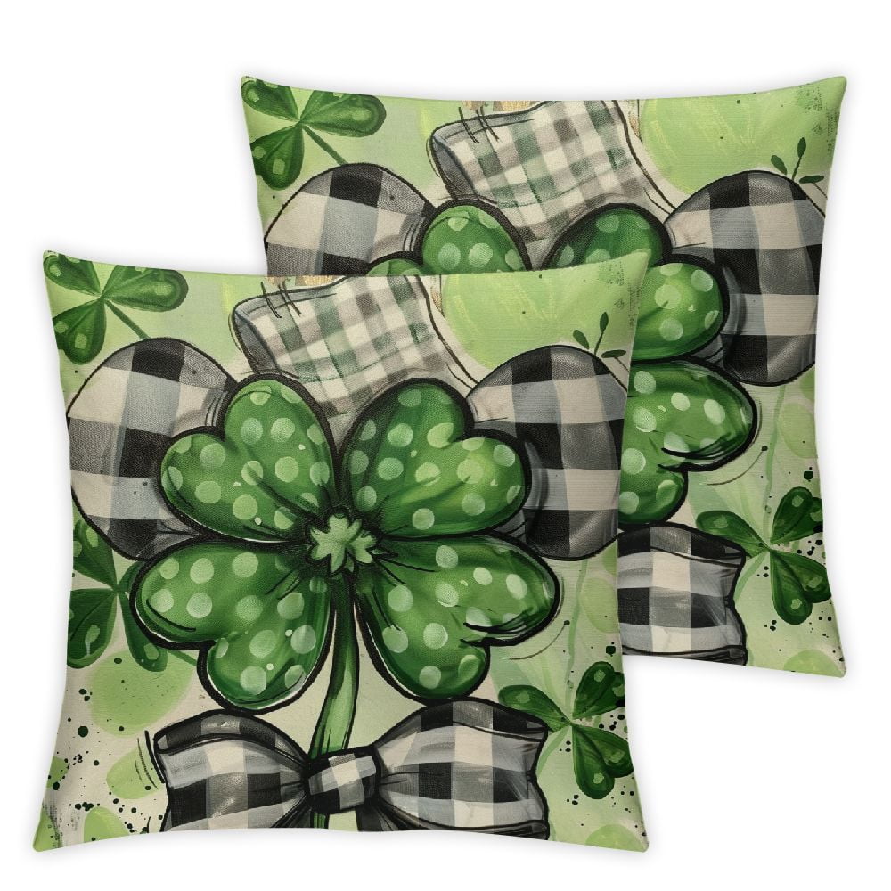 ARISTURING St Patricks Day Pillow Covers Watercolor Green Lucky Clover