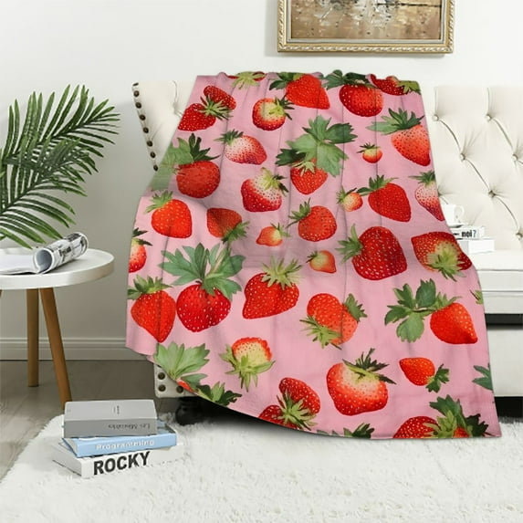 ARISTURING Strawberry Blanket Gifts for Women Girls Mom Kids Adults Teen Birthday Christmas Valentine Present Pink Strawberry Fruit Theme Decor Bedroom Living Room Sofa Couch Soft Cozy Plush