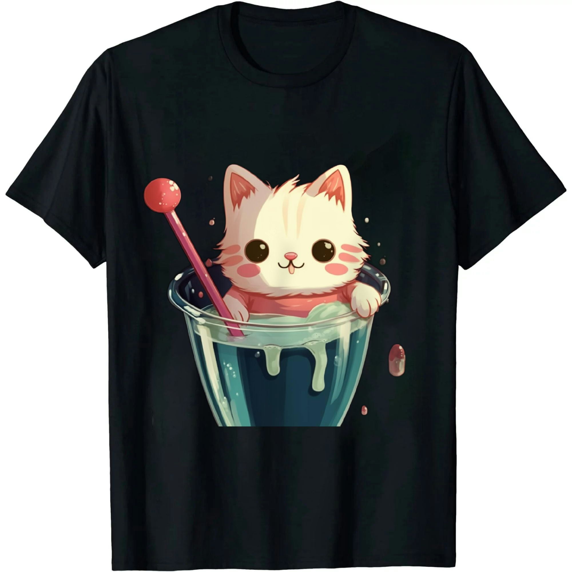 ARISTURING Strawberry Milkshake Cat T-Shirt - Walmart.com