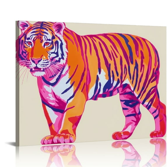 ARISTURING Stylish Pink And Orange Tiger Canvas Poster Wall Art Preppy Room Decor Animal Print Art Print Preppy Animal Painting Poster Bedroom Dorm Picture