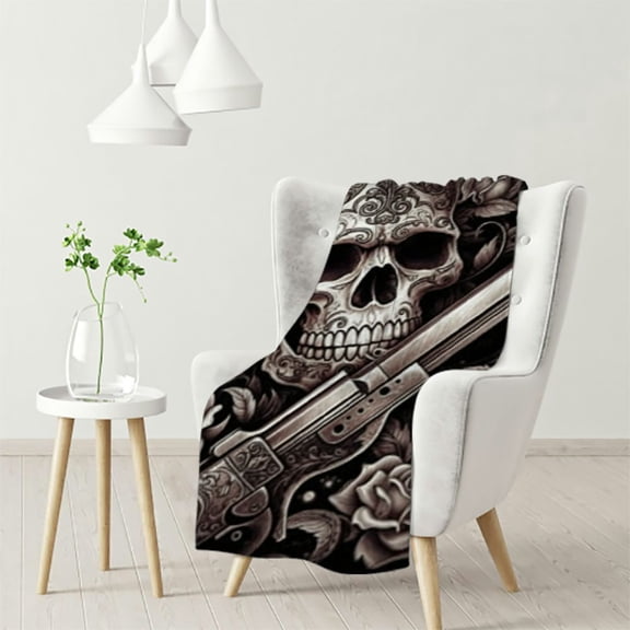 ARISTURING  Sugar Skull Blanket, Rose Skull Throw Blankets for Adults Men Women, Black and White Flower Skull Throw, Fuzzy Soft Skull Sherpa Blanket Skull Gifts for Teens Women Blankets