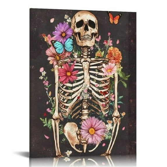 ARISTURING Sugar Skull Wall Art Canvas Skeleton Painting Prints Gothic Halloween Mexican Day of the Dead Wall Decor Ready to Hang 12x16 in