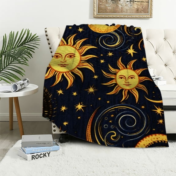 ARISTURING Sun Face and Moon Face Blanket - Gift Throw Woven from Cotton
