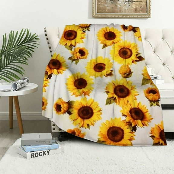 ARISTURING Sunflower Blanket Double Sided Print Throw Blanket Soft Warm Lightweight for Adults Women Gift White