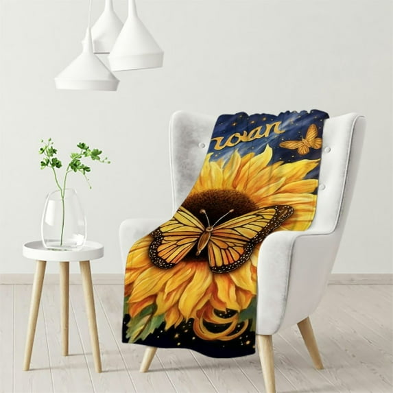 ARISTURING Sunflower Blankets with Name - Throw for Women Men - Soft Cozy Throws for Couch, Sofa and Bed - Yellow Aesthetic Fuzzy Blanket Gifts for Christmas