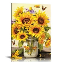 ARISTURING Sunflower Wall Art Farmhouse Sunflower Hummingbird Pictures Wall Decor Country Rustic Canvas Prints Artwork Paintings Home Decorations For Bathroom Kitchen Dinning Room Bedroom Framed