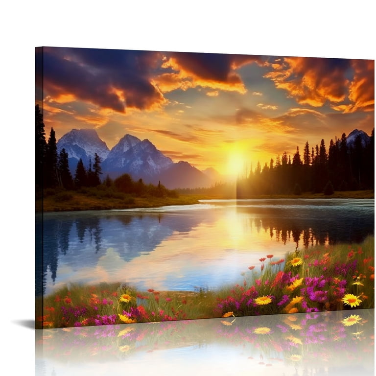 ARISTURING Sunset Nature Mountain Landscape Wall Art, Grand Teton