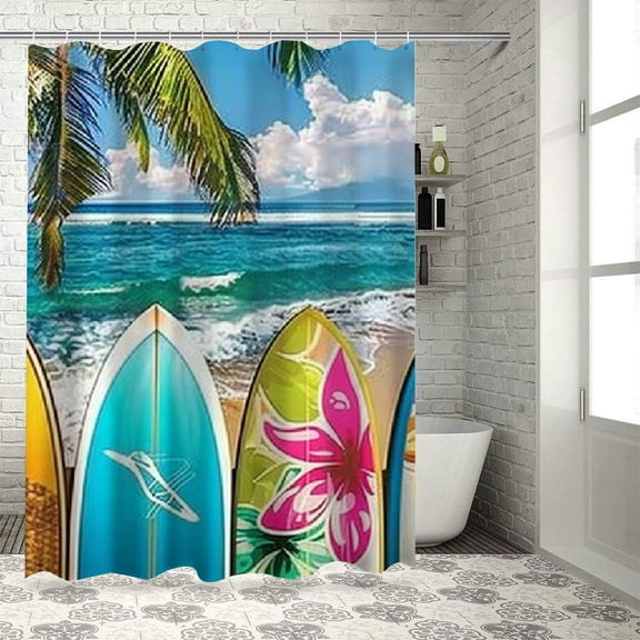 ARISTURING Surfboards Palm Trees Shower Curtain with Hooks, Durable and Washable Bathroom Decoration 36x72