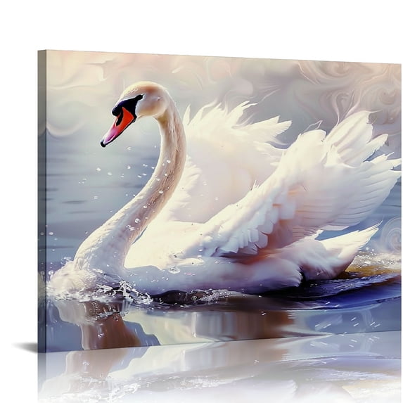 ARISTURING Swan Canvas Wall Art Antique Swan Picture Watercolor Swan Painting Pink Swan Poster for Living Room Decor Moody Vintage Swan Print Pink Animal Bathroom Wall Art 20x16in