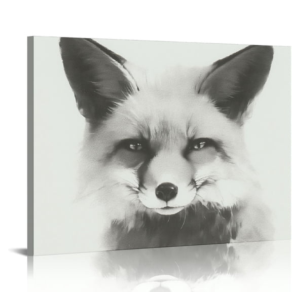 ARISTURING Sylvie Fox Black and White Portrait Framed Canvas Wall Art 16x12in