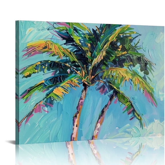 ARISTURING Sylvie Surf and Sand and Tropical Palms Study Framed Canvas Wall Art Coastal Beach Palm Tree Art for Wall 20x16in