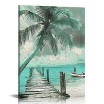 ARISTURING  Teal Canvas Wall Art Ocean Lighthouse Painting Palm Tree Surfboard Pictures Framed Coastal Beach Theme Tropical Artwork for Bathroom Bedroom Living Room Home Office Wall Decor