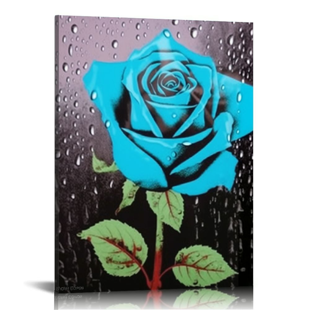 ARISTURING Teal Rose Canvas Wall Art Turquoise Blue Flower Prints