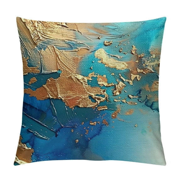 Jiayy Teal and Gold Throw Pillow Turquoise Gold Abstract Pillow Cases Modern Decorative Cushion Covers for Sofa Couch 20x20in