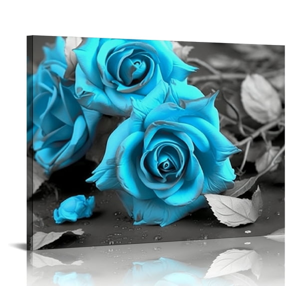 ARISTURING Teal and Grey Bathroom Decor Wall Art for Bedroom Room Kitchen Black and White Roses Flower Canvas Prints Home Decorations