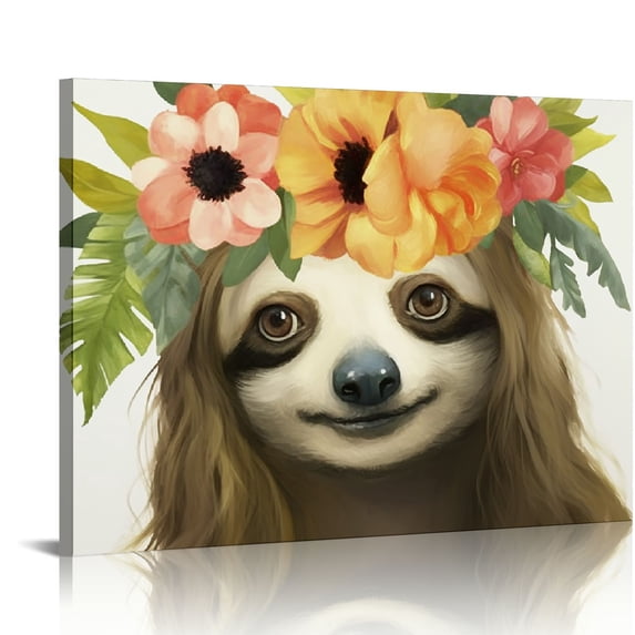 ARISTURING The Stupell Home Decor Collection Coachella Ready Sloth in Flower Crown Wall Plaque Art, Multi-Color
